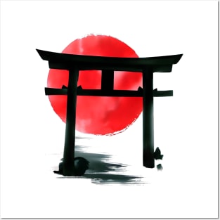 Japanese torii gate sumi e in brush painting Posters and Art